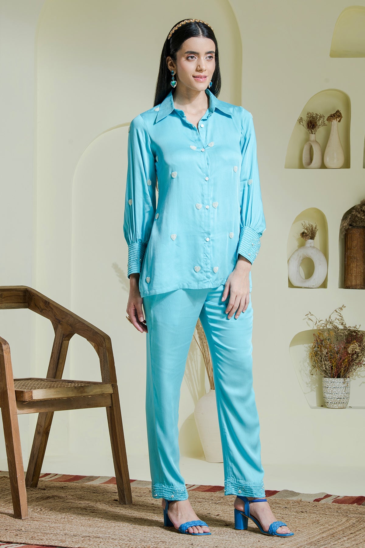 Buy Blue Cotton Beads Co-ord Set by The Maive for women online at ScrollnShops